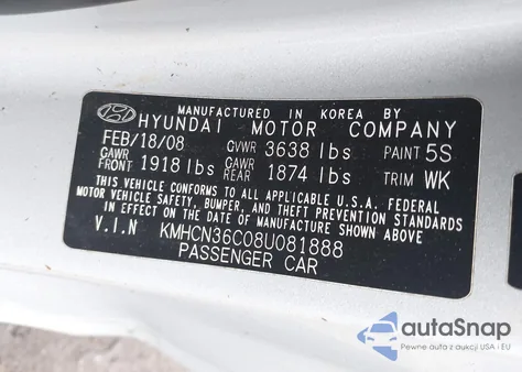 2008 Hyundai Accent Se из США, поврежденный, VIN KMHCN36C08U081888